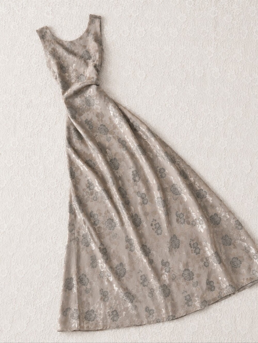 CDC Champagne Floral Jacquard Maxi Dress Cowl Back Vintage 90s Size 6 - Picture 2 of 8